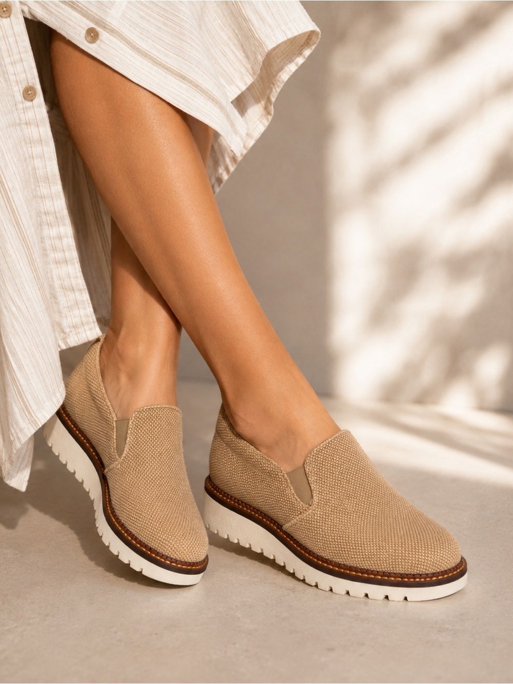 Cordani Made in Italy Metallic Taupe Alani Slip-On Loafers | Lug Sole Comfort